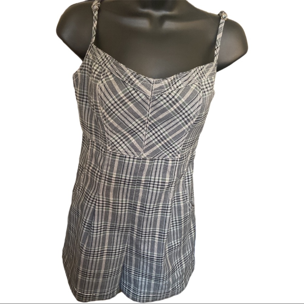 Urban outfitters short romper plaid black and green